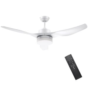 Loftventilator med led-lys, 2-i-1-design, med timer, fjernbetjening, loftslampe med ventilator, hvid