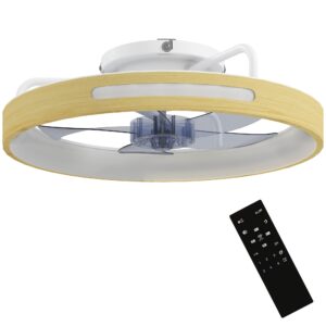 Loftventilator med lys og fjernbetjening, 49 cm LED-loftventilator med 3 farvetemperaturer, naturlig træfinish