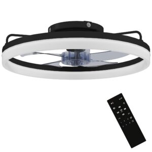 Loftventilator med lys og fjernbetjening, 50 cm LED-loftventilator med 3 farver, 6 hastigheder, timer, dæmpbar